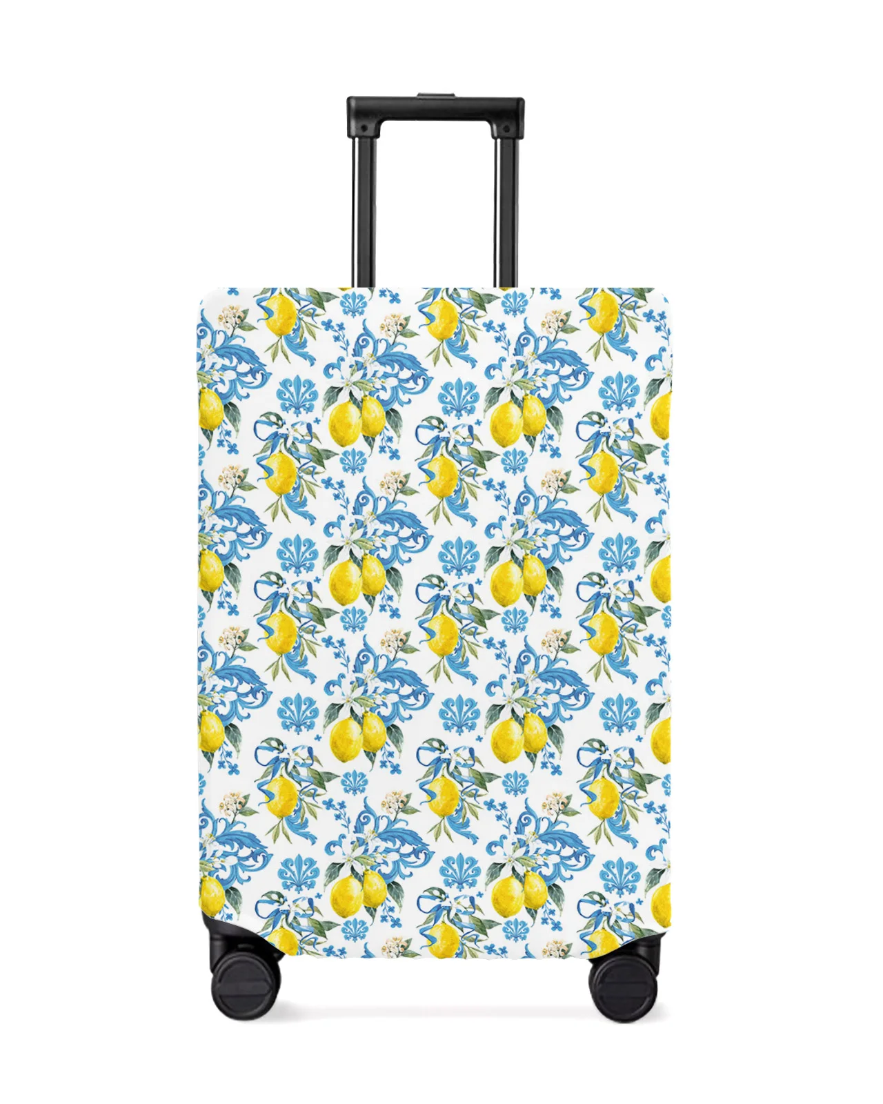 

Lemon Baroque Flower Blue White Luggage Cover Stretch Suitcase Protector Baggage Dust Cover for 18-32 Inch Travel Suitcase Case