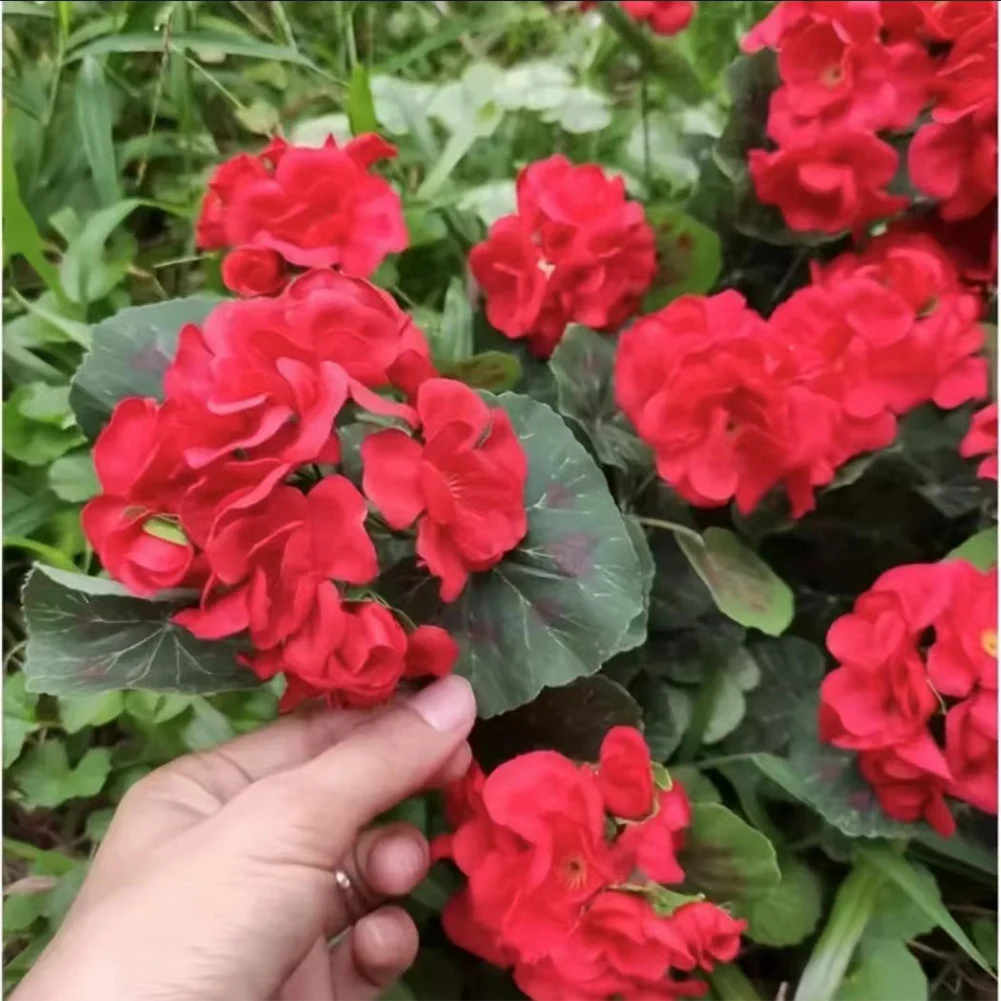 2-6pcs Artificial Geranium Bushes UV Resistant Nonwoven Outdoor Garden Hanging Basket Garden Plants Bush Porch Home Garden Decor