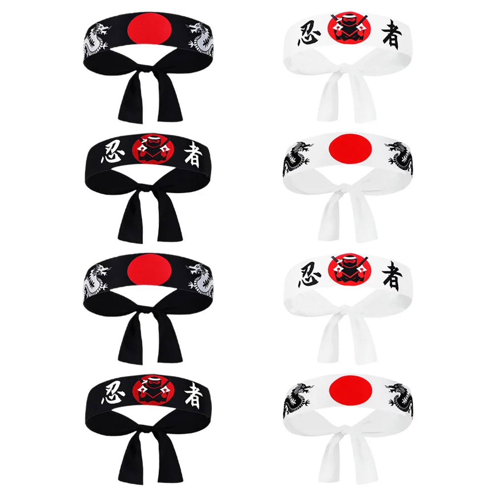 

8Pcs Ninja Headband Samurai Costume Japanese Style Bandana Hair Band Kungfu Hood Dragon Karate Wrap Hachimaki Men Women Festive
