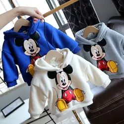 Winter Kids Plus Cashmere Mickey Mouse Hoodie Fall Boys and Girls Thick Warm Cute Long Sleeve T-shirt Kids Casual Clothing