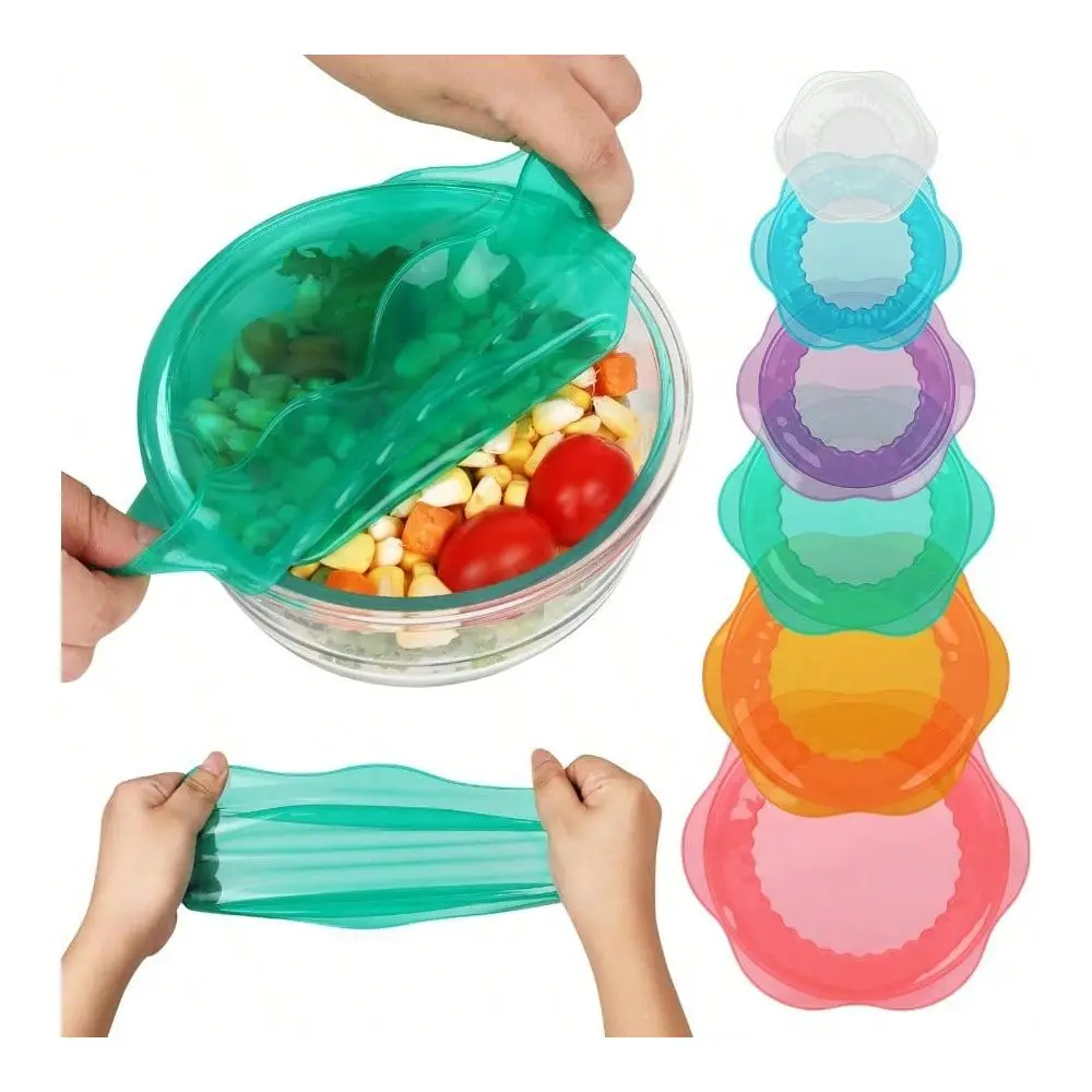 Stretch Lids For Food Storage In Fridge, Reusable Elastic Bowl Covers For Cup, Cans, Jars, Round Rectangle Container, Silicone