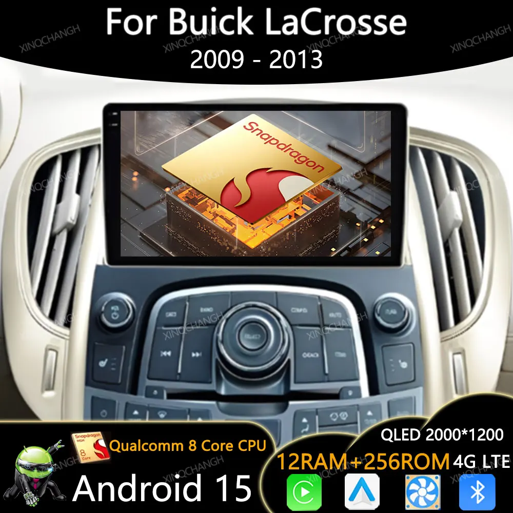 راديو سيارة أندرويد 15 لسيارة بويك لاكروس 2009 - 2013 QLED وحدة الرأس 4G LTE 5G WIFI مشغل فيديو ستيريو الوسائط المتعددة BT Carplay Auto #1