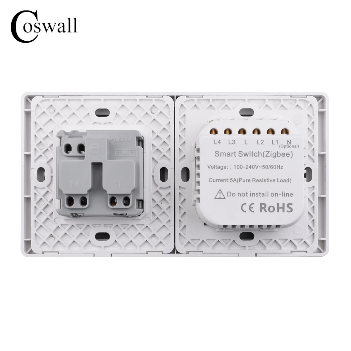 Coswall Israel Wall Socket with ZIGBEE Tuya 4 Gang Smart Touch Switch Work With Amazon Alexa Google Assisstant Yandex Alice