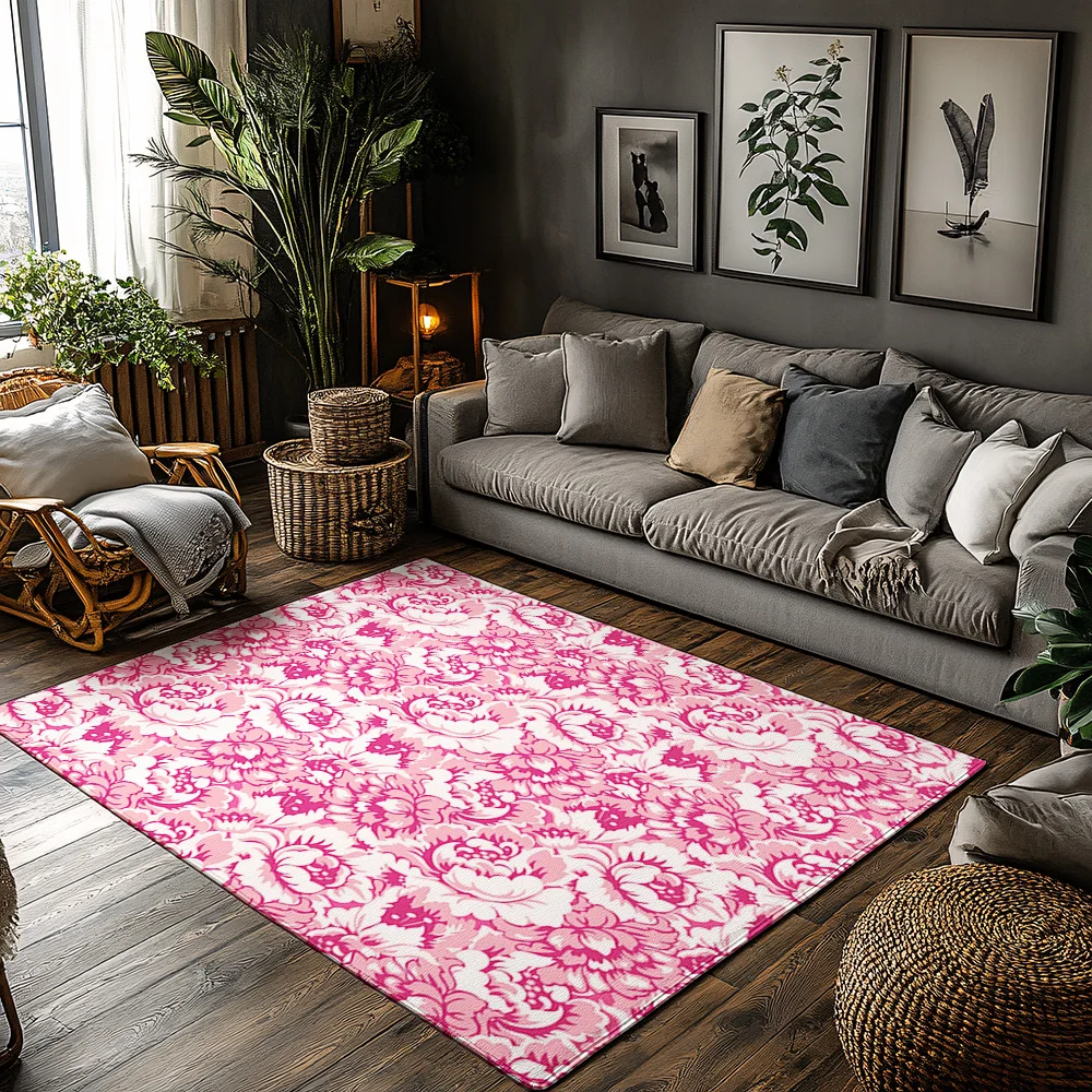 

Vintage Persian Area Rug Carpet Bohemian Home Decor Living Room Floor Mat Pink Floral Pattern Non-Slip Washable Indoor Outdoor R