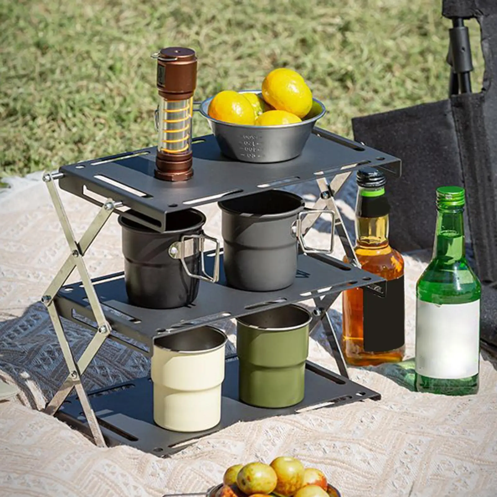 

Полка для кемпинга, 3-уровневая подставка для хранения, 3-уровневая полка для хранения, стеллажи для кухни, кемпинга, пикника, рыбалки, двора, барбекю на заднем дворе