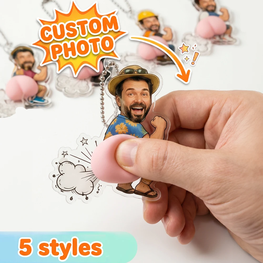 Custom Face Photo,Comical Squishy Butt Acrylic Keychain,Silicone Pop Butt Squeeze Toy,Funny Joke Prank Keyring,Birthday Gift