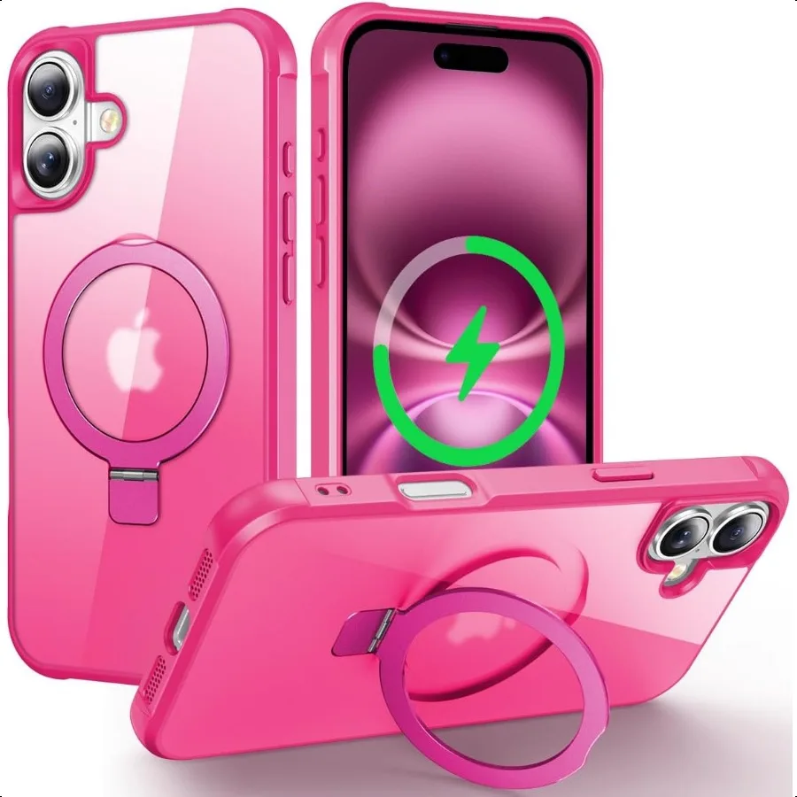 

Magnetic Compatible with iPhone 16 Case with Stand [Military Grade Drop Tested][Compatible with Magnet] Ring Translucent Slim H