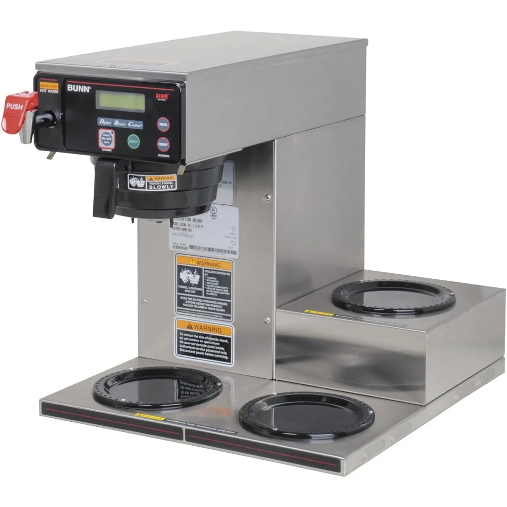 Axiom DV-3, automatische kommerzielle 12-Tassen-Kaffeemaschine mit doppelter Spannung, 3 untere Wärmer, 38700.0009, grau, 7,5 Gallonen