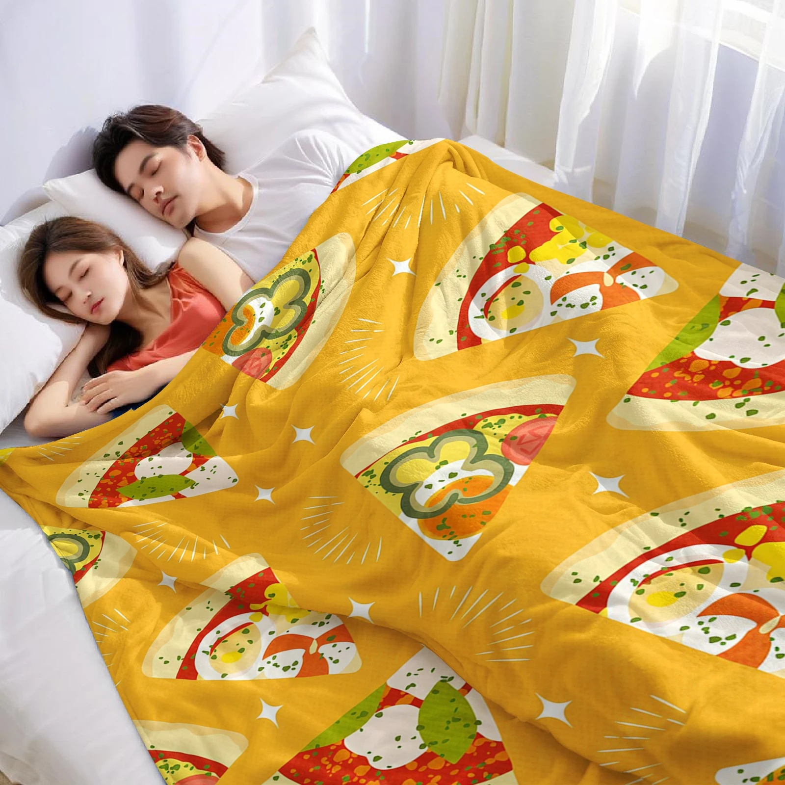 Cartoon Pizza Slice Ultra Soft Sherpa Fleece Blanket Fluffy Warm Halloween Cozy Throw for Sofa Couch Bedroom Gift All season