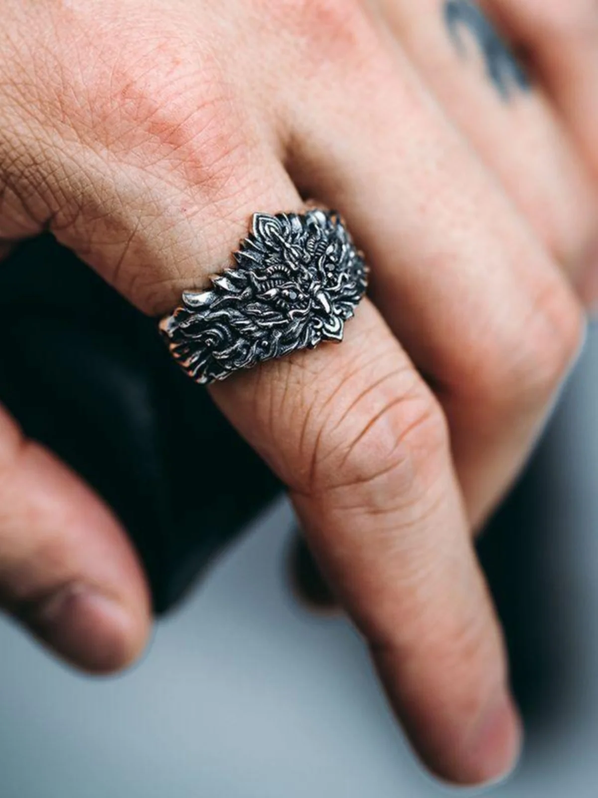 

Adjustable Silver Color Men's Ring with Great Phoenix Bird Design Dominant Style Fashionable Unisex Open Ring Accessory