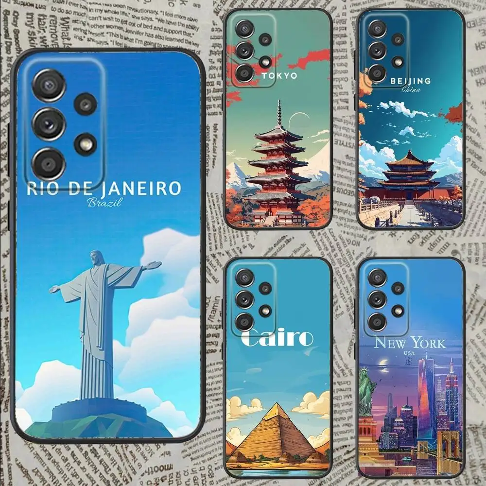 

City Painting illustration Phone Case For Samsung S25,S24,S21,S22,S23,S30,Ultra,S20,Plus,Fe,Lite,Note,10,9,5G Black Cover