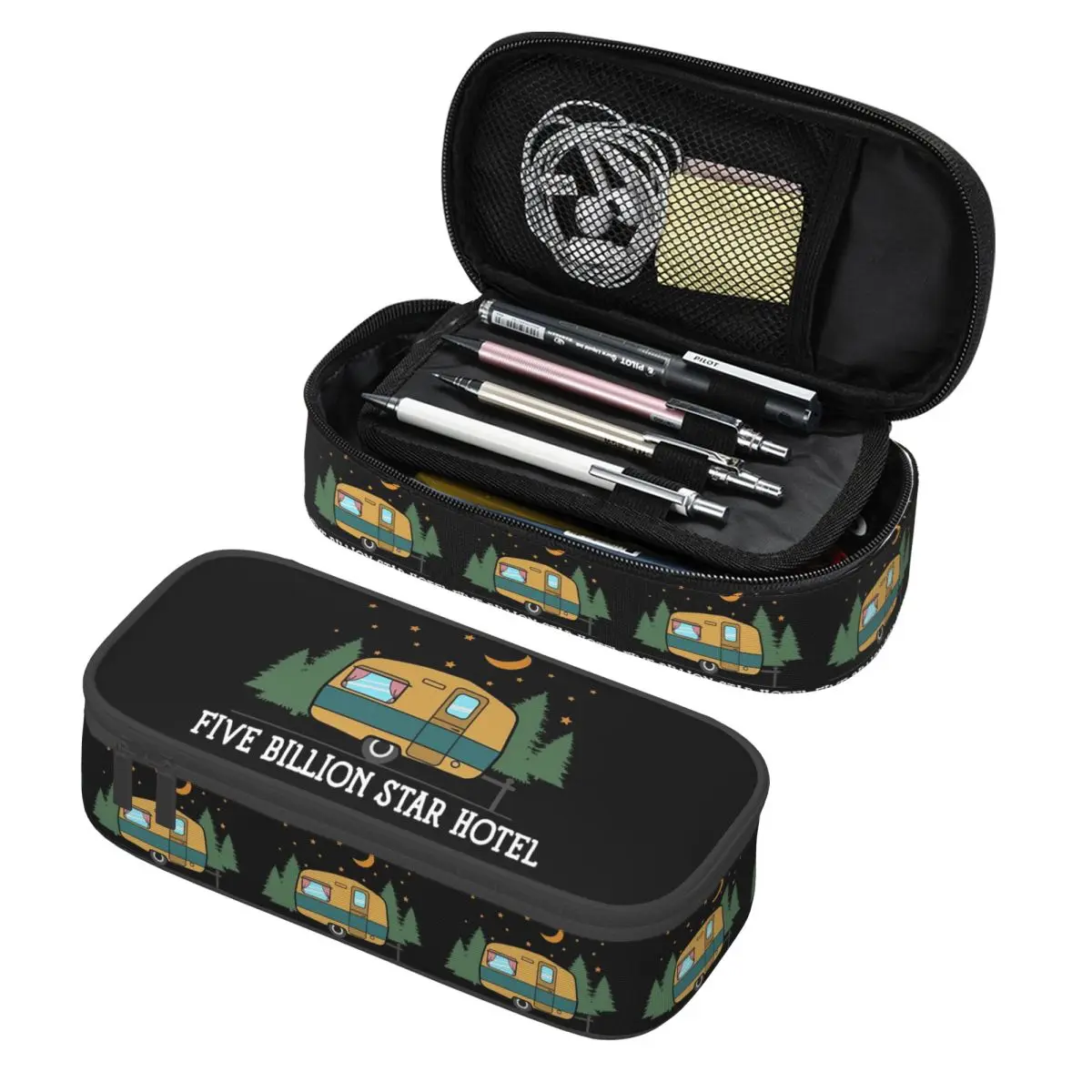 

Camping Happy Camper Pencil Cases Pen Holder Storage Stationery Supplies Big Capacity Pen Box Pencil Bag for Kids
