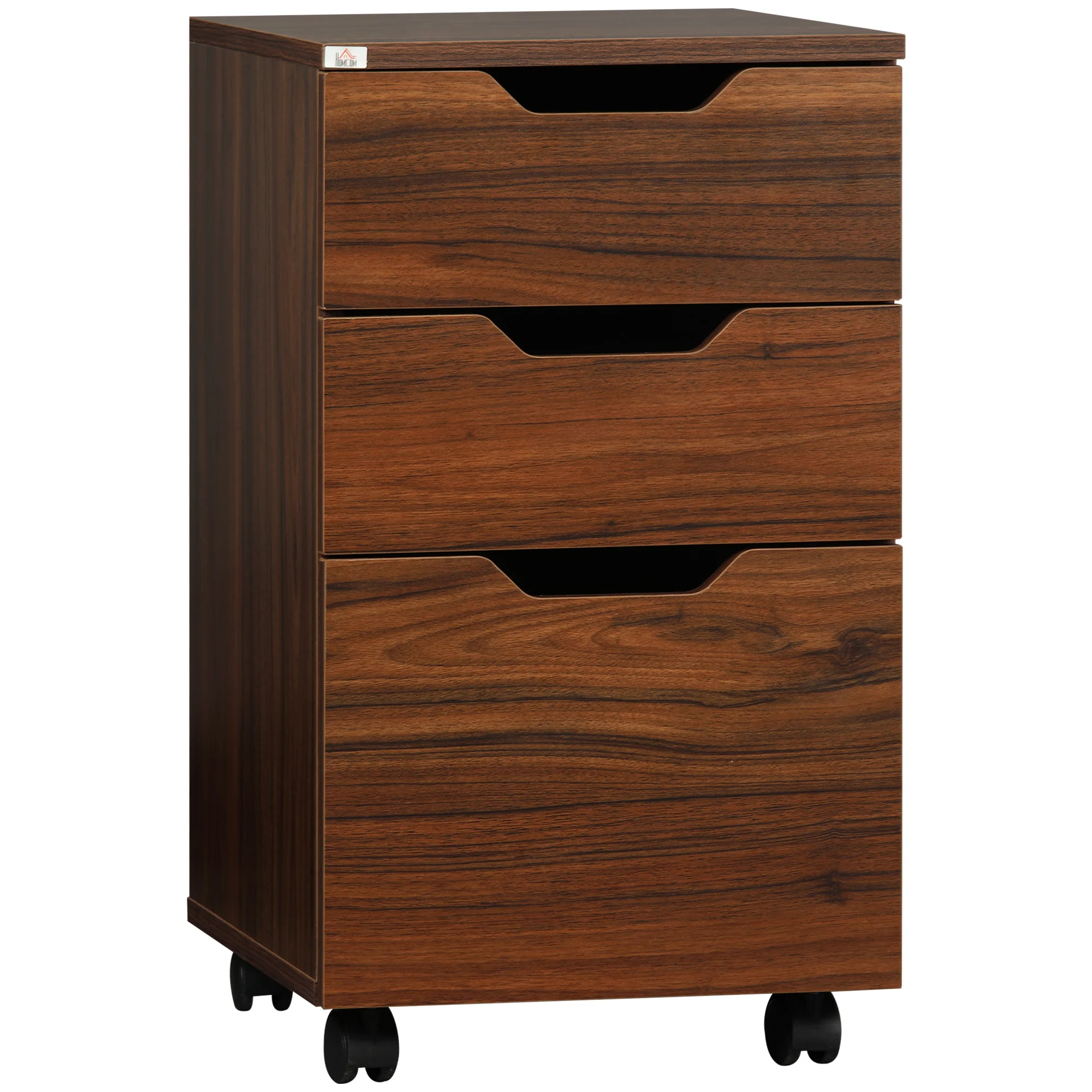 

Modern Office Storage Cabinet, under Desk Cabinet with 3 Drawers, Brown Wood