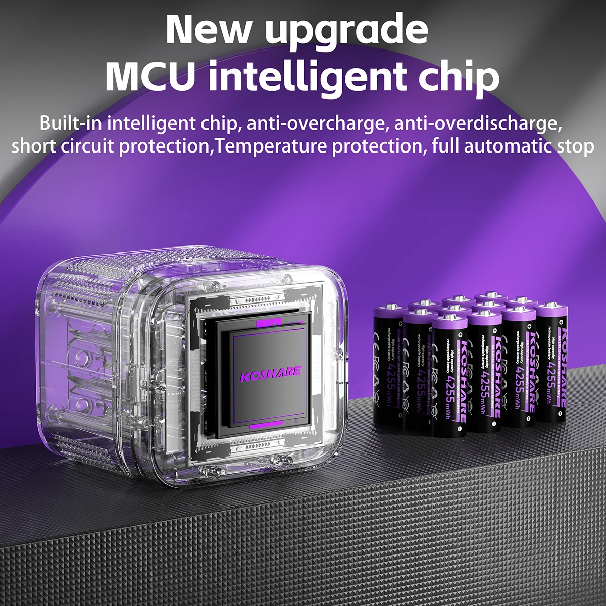 

KOSHARE AA Rechargeable Batteries Charger Sets 1.5V Constant Voltage 4255mWh Lithium Battery Smart Charging Compartment With LCD