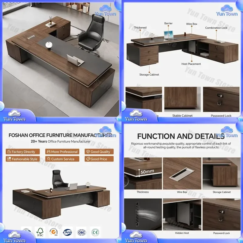 for 2026 Italian Luxury Marble L Shape Wooden Executive Office Desk for CEO Big Boss Desk Modern Home Office Furniture