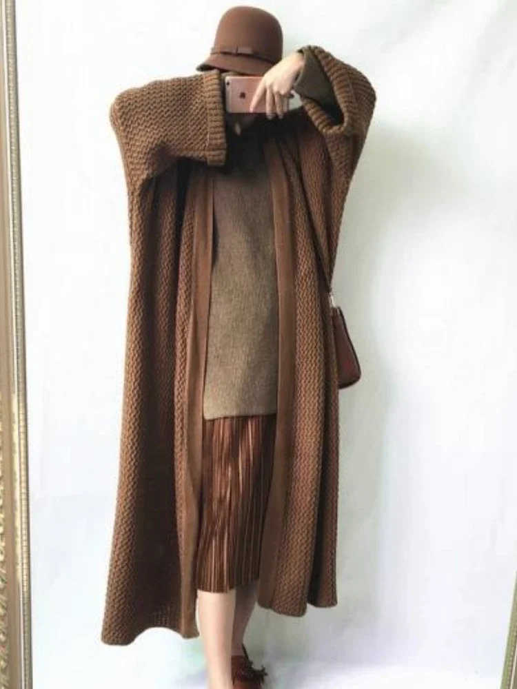 

Western Relaxed Style Women s Over Knee Loose Fit Solid Color Knitted Cardigan Autumn Winter Chunky Yarn Casual 2025 New Arrival