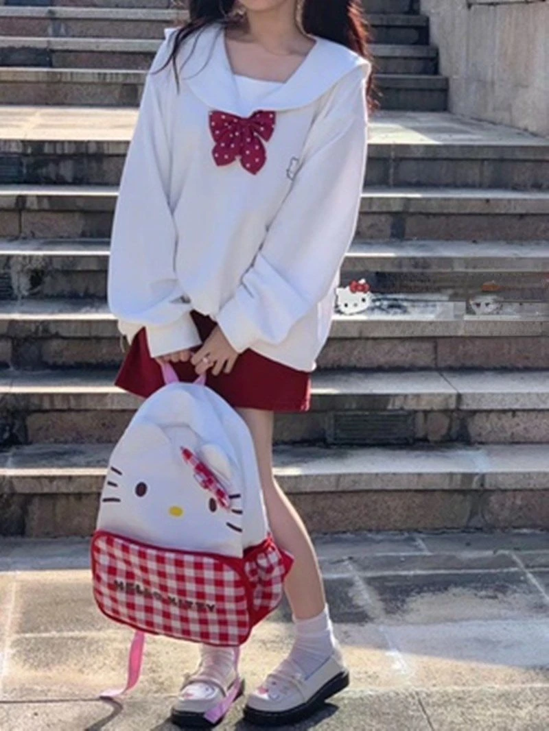 Sanrio Anime My Melody Kuromi Cinnamoroll Student Bag Backpack Parent-child Lightweight Tarp Backpacks For Children Kawaii Toys