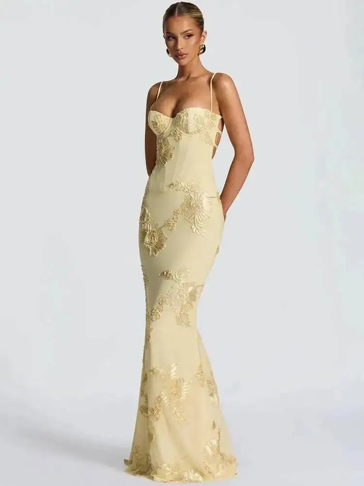 Mozision Spaghetti Strap Print Sexy Maxi Dress Women Fashion Off-shoulder Sleeveless Backless Bodycon Club Party Long Dresses - Image 4