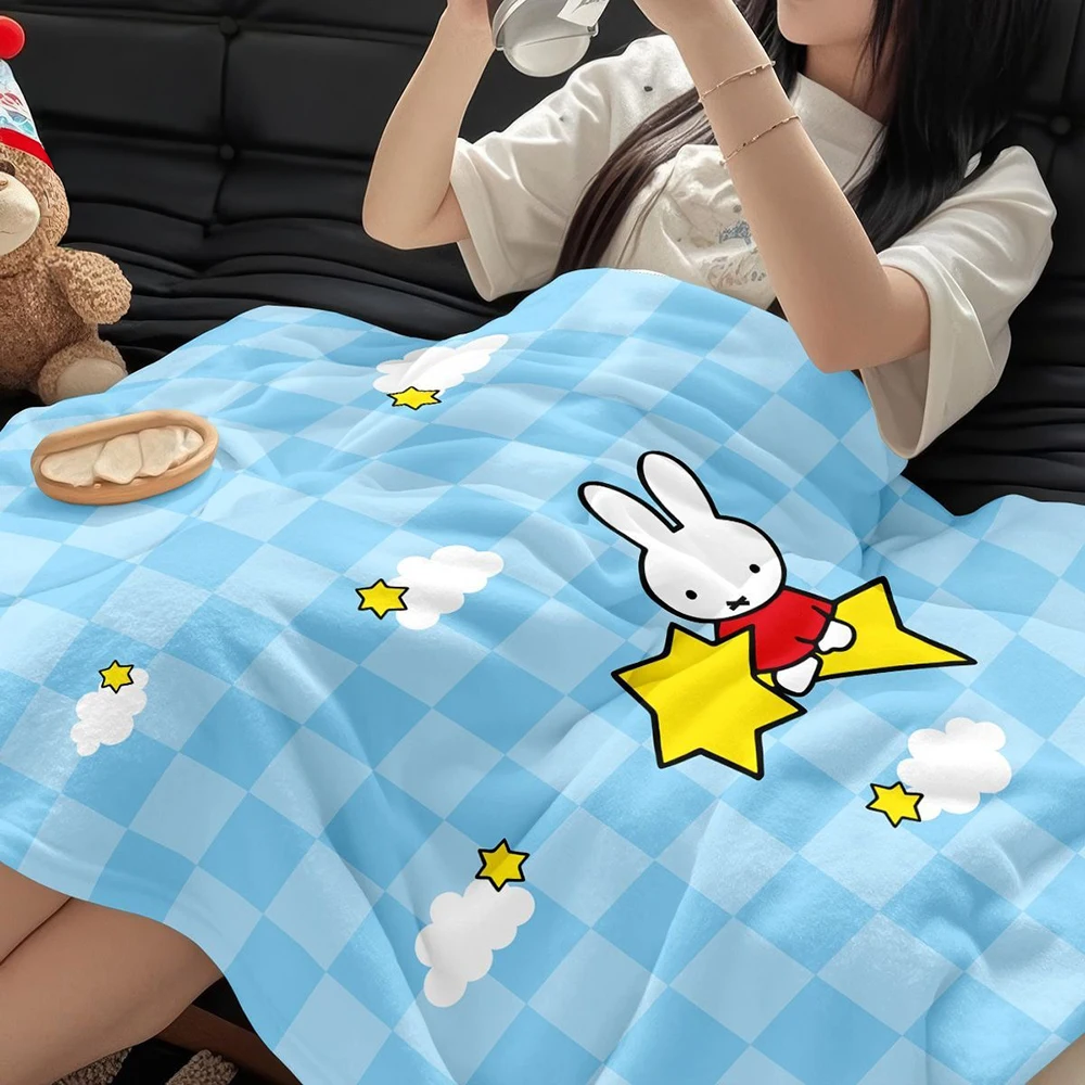 Kawaii Miffy Flannel Blanket Cute Rabbit Throw Air Conditioning Quilt Soft Warm Anti-static Dorm Office Nap Student Girl Gift