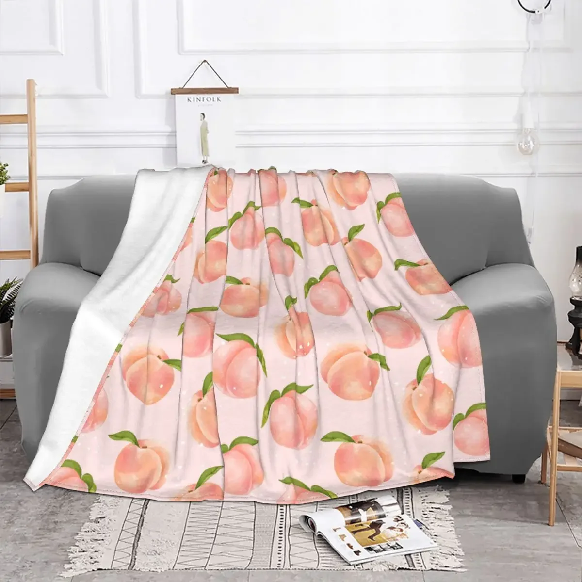 Peach Fruit Pnk Blanket Fleece Textile Decor Breathable Ultra-Soft Throw Blanket for Home Car Plush Thin Quilt