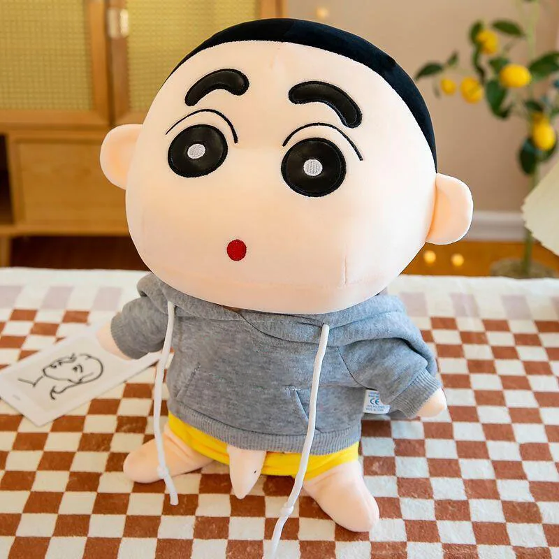 Cartoon Crayon Shinchan Hoodie Outfit Plush Toy Lovely Stuffed Doll Room Decor Fashion Ornament Sweet Birthday Present