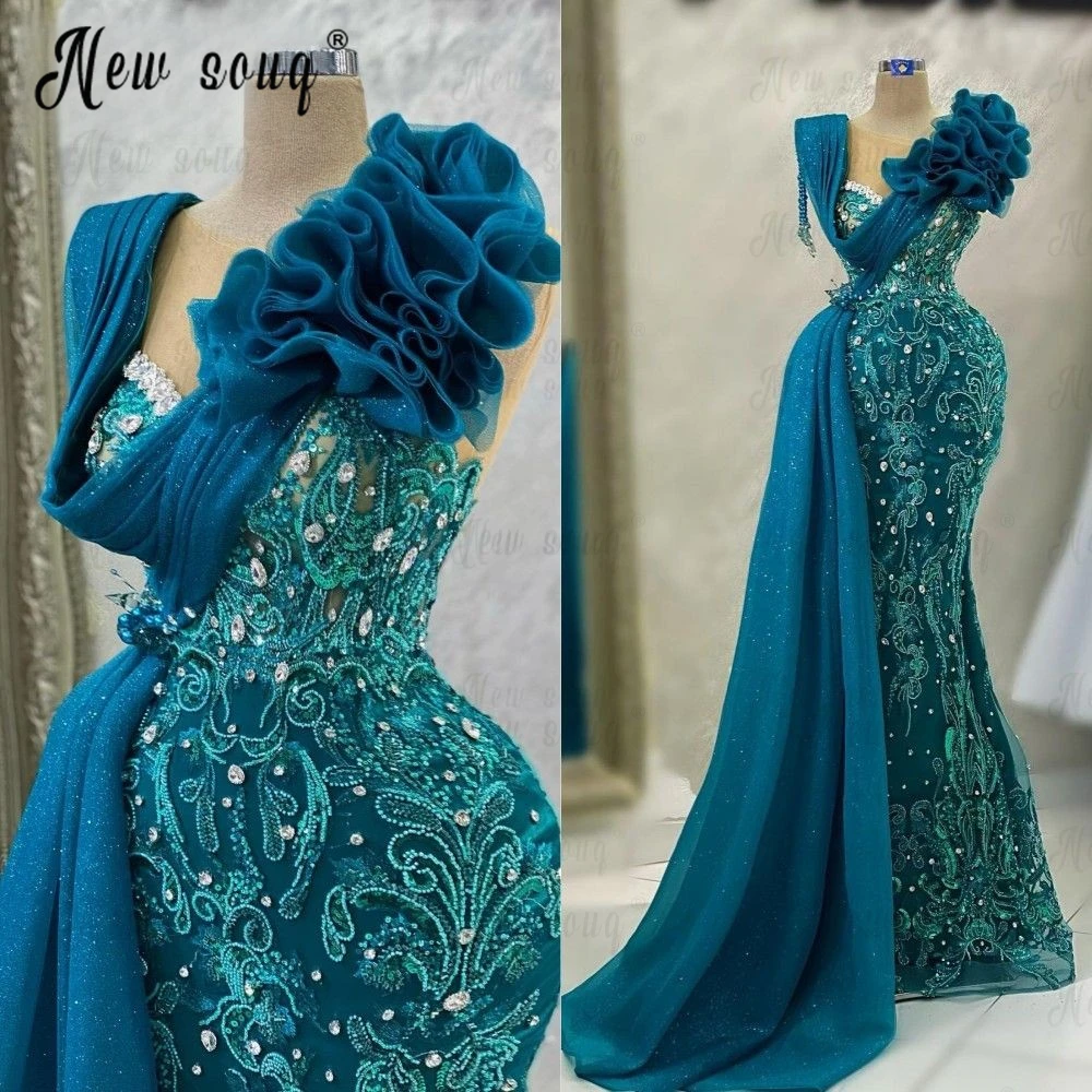 

New Wedding Party Dress Stacked Floral Shoulders Embroidery Evening Dress Luxury Long Side Train Formal Prom Gowns Custom Made