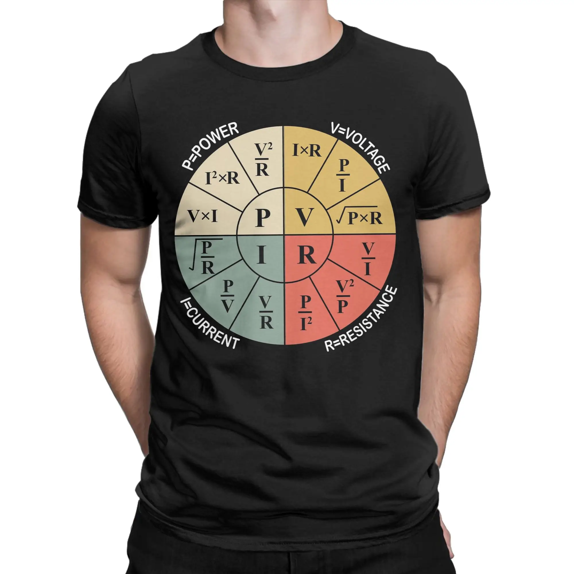 Ohm's Law Formula Wheel Sticker Chart for Engineering and Physics T-Shirt Men Cotton Tops Round Neck Short Sleeve