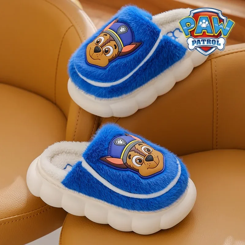 Paw Patrols Kids Winter Warm Cotton Shoes Anime Figures Chase Skye Marshall Toddler Girl Baby Boy Fur Slides Cotton Indoor Shoes