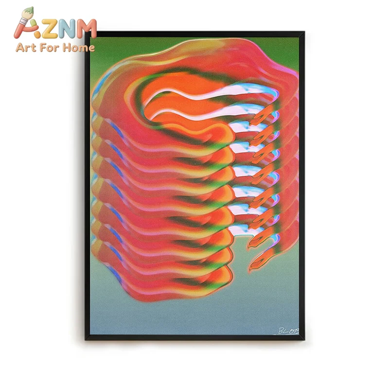 

AZNM Gradient Abstract Snake Canvas Wall Art Print, Frameless Single Panel Psychedelic Illustration, Vibrant Red Orange Repeatin