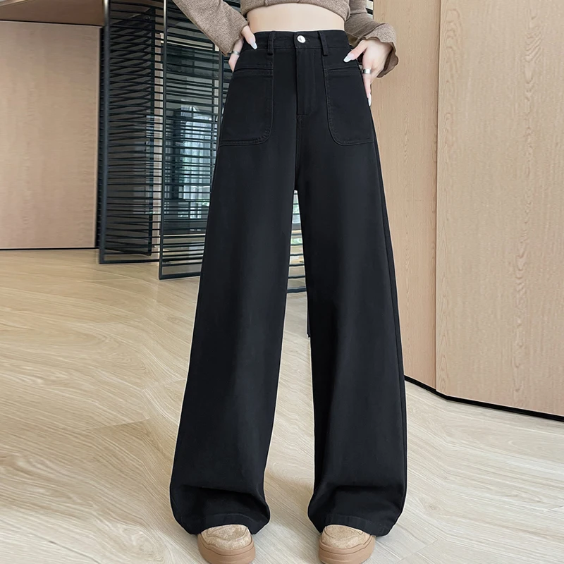 Hohe Taille, weites Bein, Hose für Damen, 2025, Herbst und Winter, gerade, lange Hose, lässige, feste Damenhose