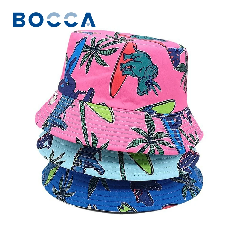 

Bocca Children Bucket Hat Cartoon Fisherman Hats Boy Girl Kids Panama Cap Dinosaur Pattern Printing 54cm Outdoor Shading Beach