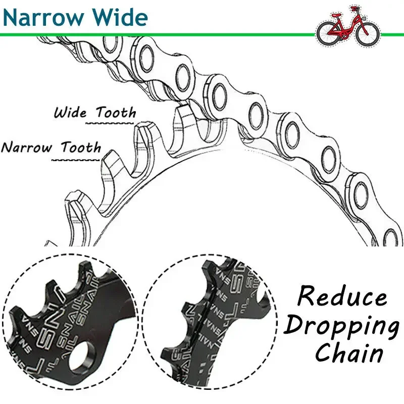 SNAIL MTB Crankset Oval Chainring 104BCD Narrow Wide Chain Ring Round 30t 32t 34t 36t 38t 40t 42t 44t 46t 48t 50t 52t Crank Set