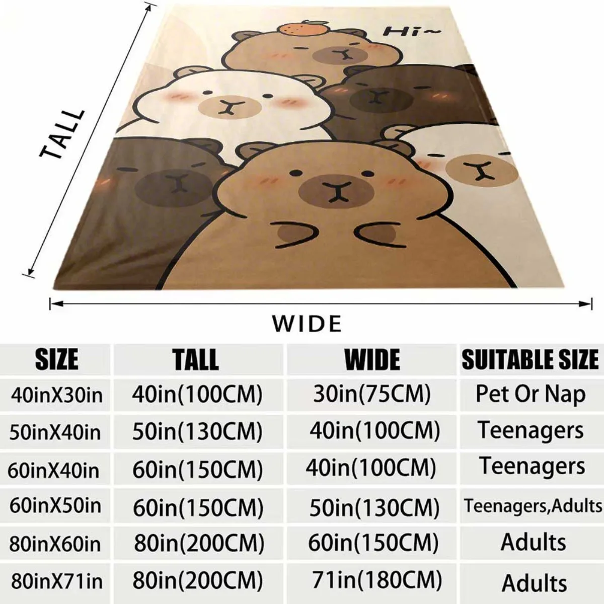 2026 New Arrival Flannel Blanket 1pc Ultra-Soft Cartoon Capybara Print Flannel Blanket - Modern Style, All-Season Cozy Throw for