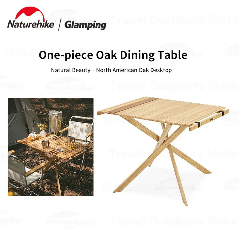 Naturehike Outdoor Camping Foldable Table with Storage Bag Portable Picnic BBQ Folding Table One-piece Assembly Oak Dining Table