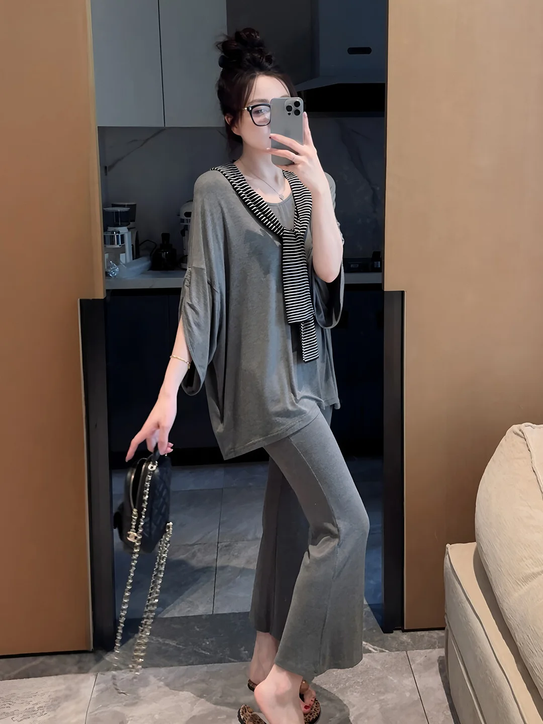 plus Size Women's Korean Style Grey Three-Piece Set Summer New Fashion plus Size MM2026 Ultra Popular Complete Outfit