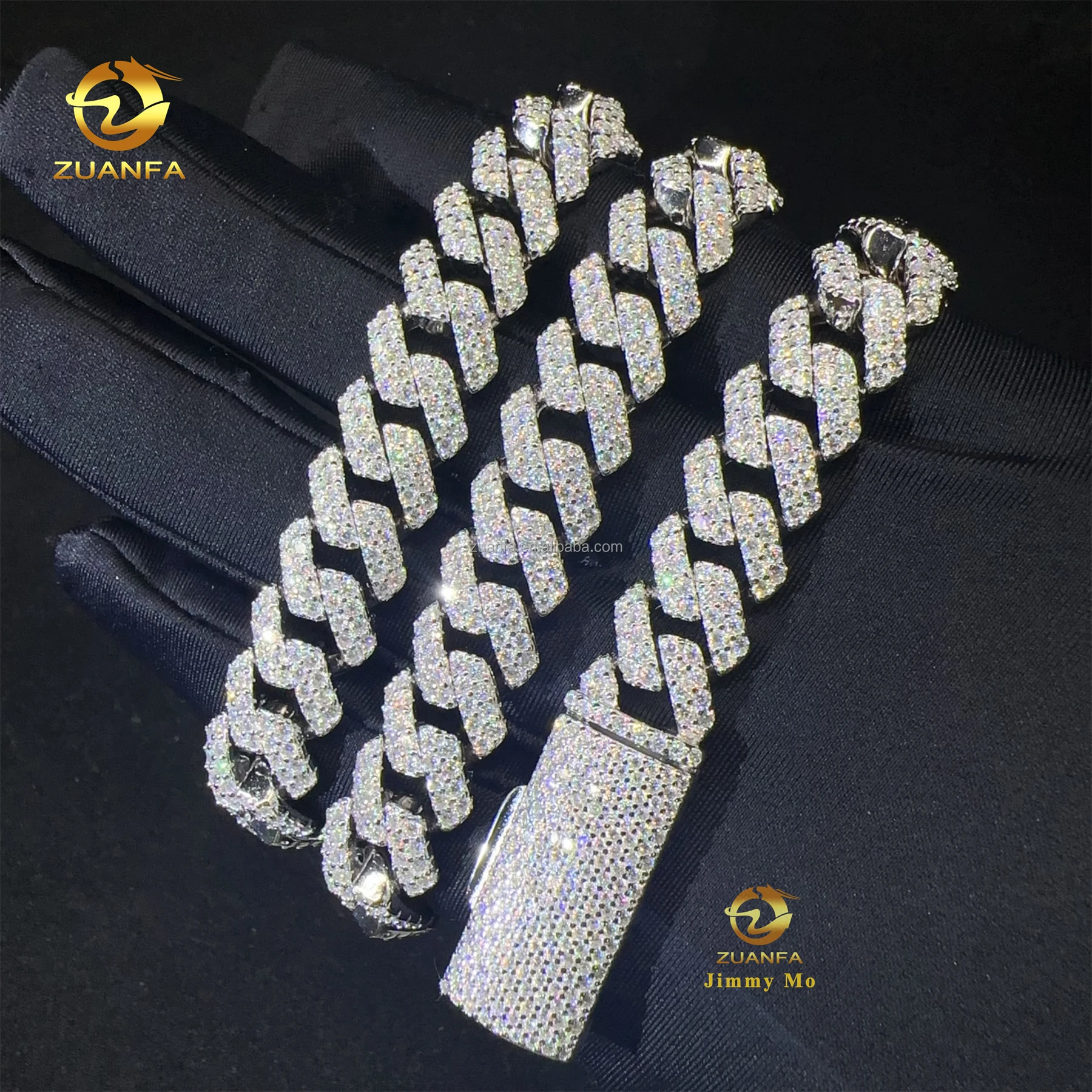 Selling Hot Popular Box Clasp 925 Solid Silver 12mm Two Rows Iced Out Hip Hop VVS1 Moissanite Miami Cuban Link Chain..