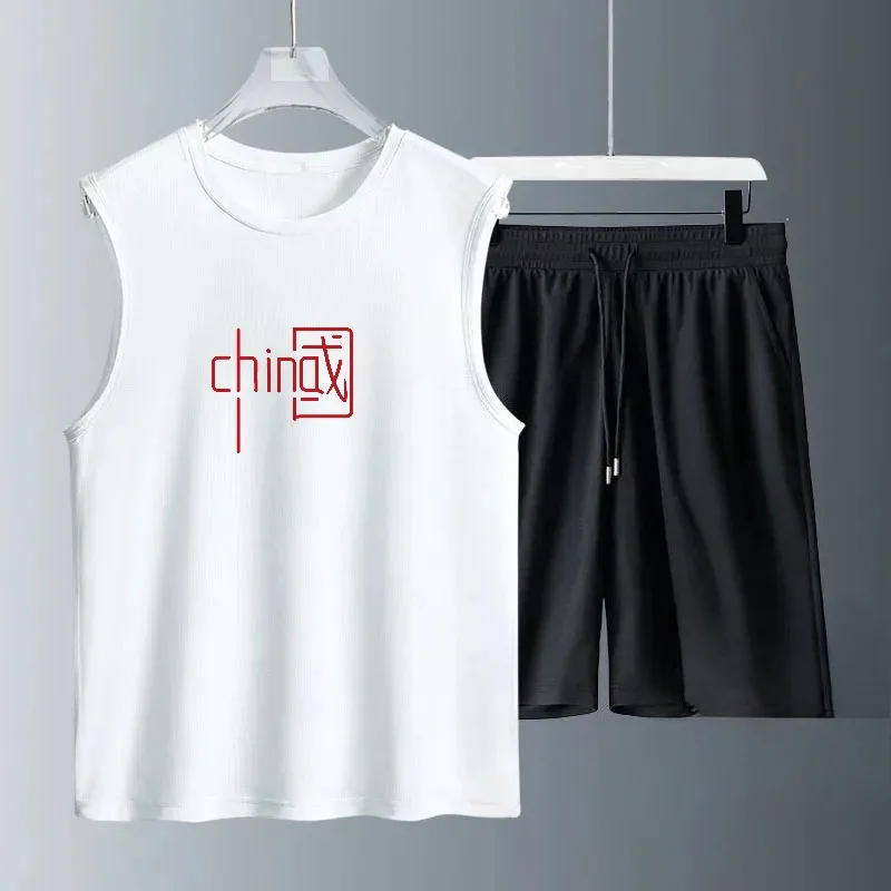 

2026 Summer Men Lightweight Quick Dry Tracksuit Set Short Sleeve T Shirt Basketball Shorts for Casual Daily Comfort