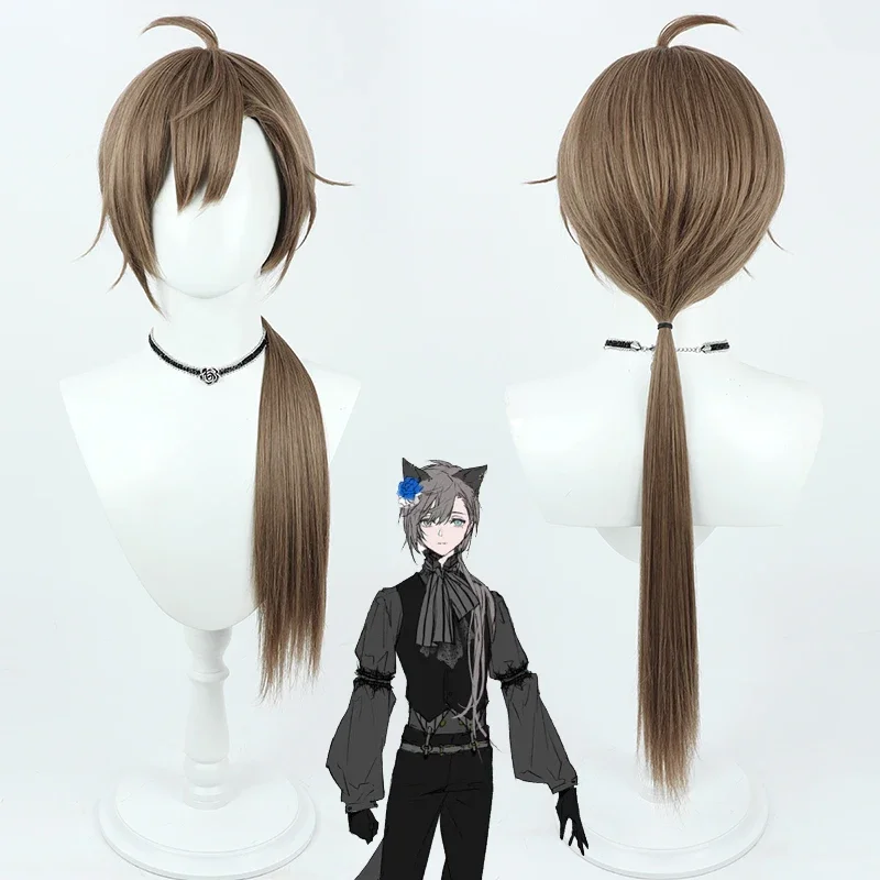 Vtuber niarisanji Kanae cosplay wig 75cm long brown heat resistant synthetic hair Halloween party role play Carnival wig cap