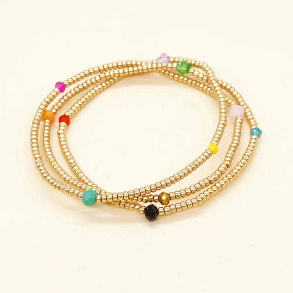 Go2boho Stacking Bracelets Gold Plated Multilayer Beaded Pulseras Fashion Jewelry Birthstone Crystal Spacers Bracelet for Women