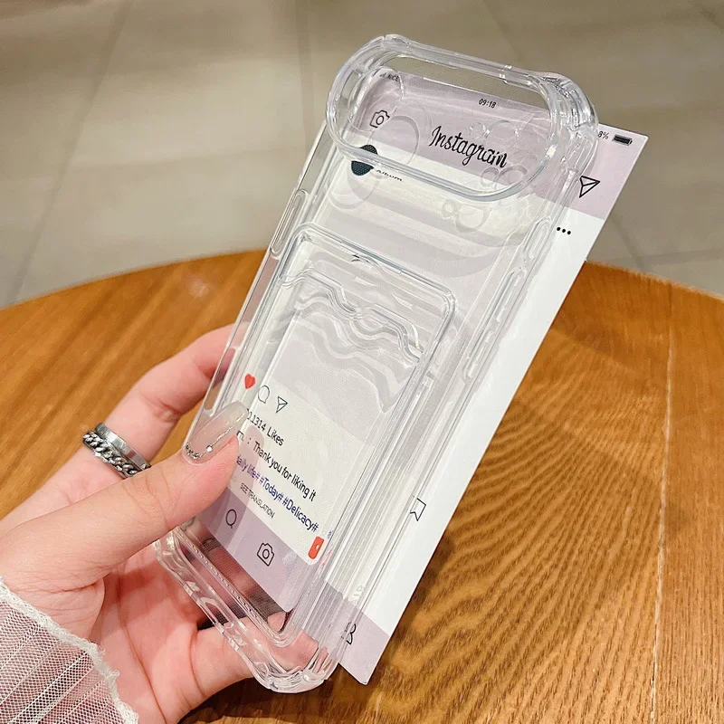 محفظة حامل بطاقة واضح لينة آيفون 17 11 13 12 14 15 16 برو ماكس 17 برو حالات فتحات بطاقة شفافة الوفير الغطاء الخلفي