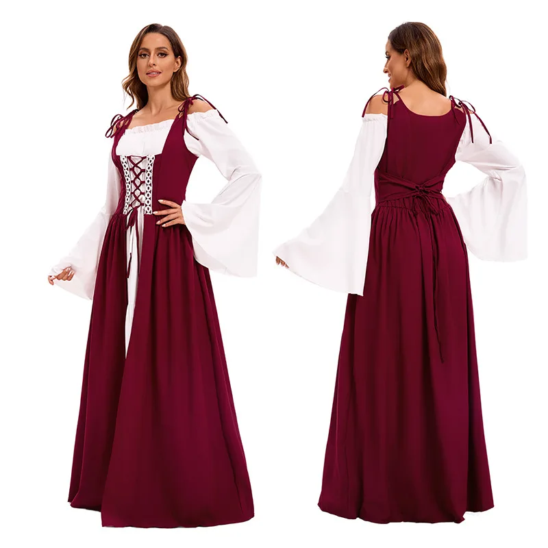 Adult loween Par Medieval Costume Vintage Court Queen Long Dr Stage Performance Outfit Ele Women's Traditional Cl...