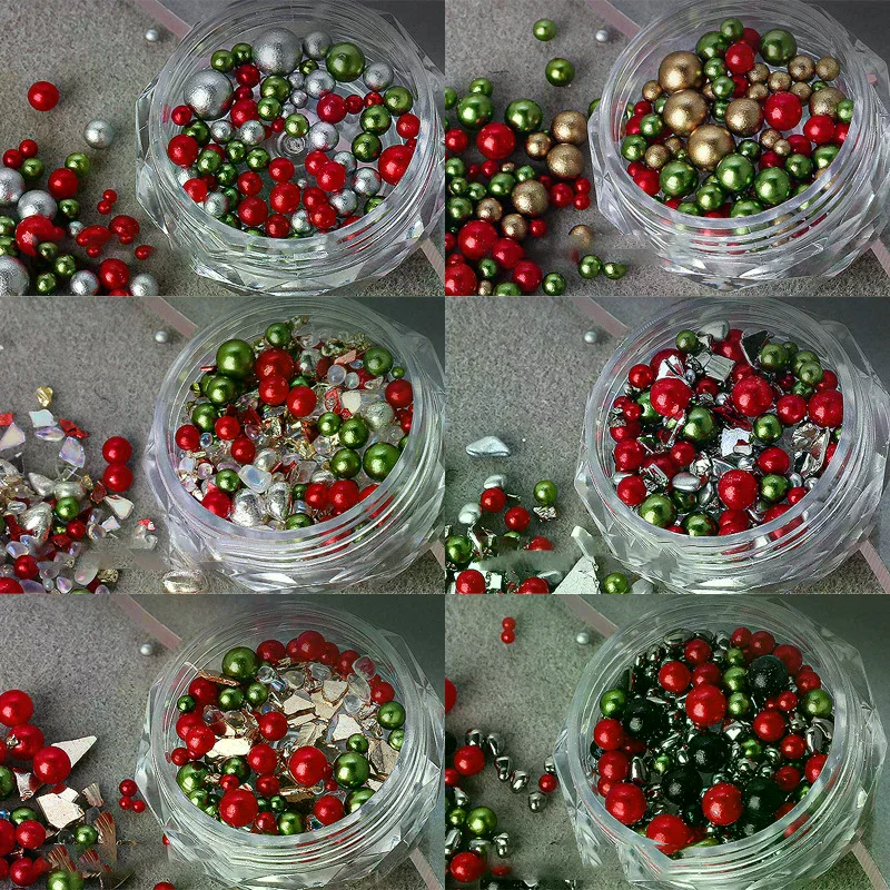 Perlas redondas mezcladas de Navidad, decoración artística de uñas estereoscópicas coloridas, diamantes de imitación para uñas, suministros para uñas, accesorios para uñas