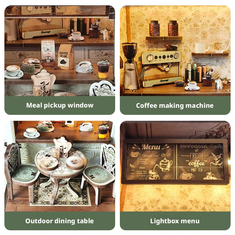 مجموعة منزل مصغرة DIY "عداد المقهى" ثلاثية الأبعاد من OUZEY - نموذج مقهى خشبي، هدية تجميع ألغاز إبداعية #5