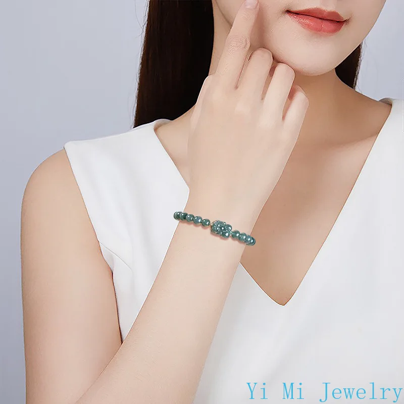 A-goods Jadeite Blue Water Ruyi Bravery Bracelet Ice Jade Couple Men and Women Fashion Single Circle Charm Jewelry Bracelet