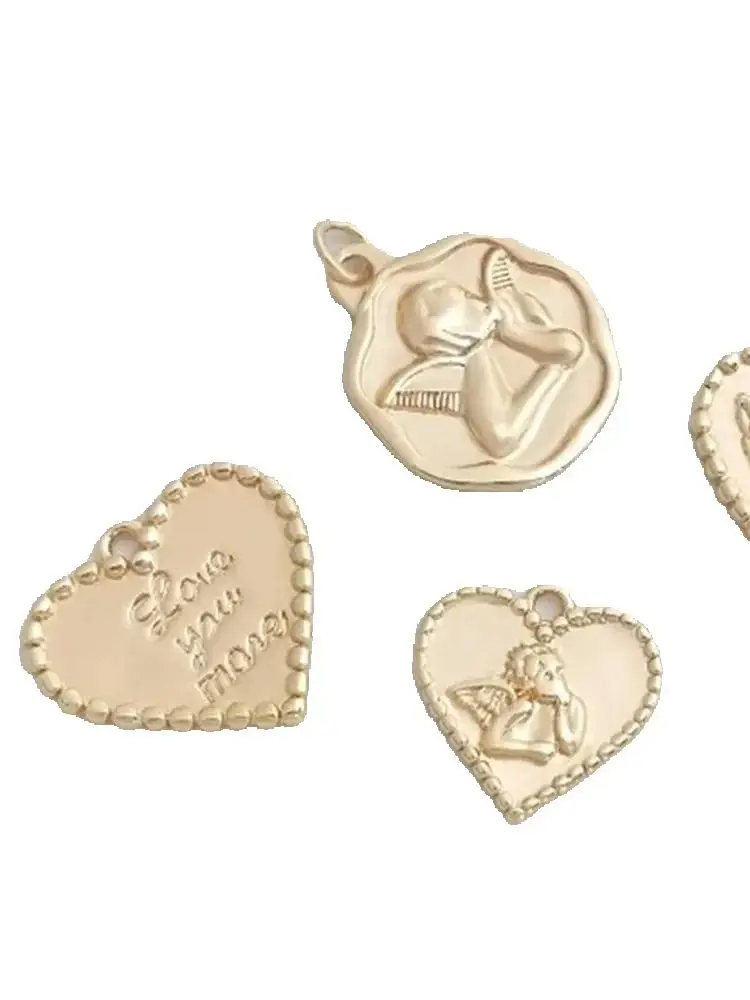 14K Gold-coated Angel Heart-shaped Pendant Love Angel Tag Diy Handmade Bracelet Necklace Jewelry Charms Pendant K387