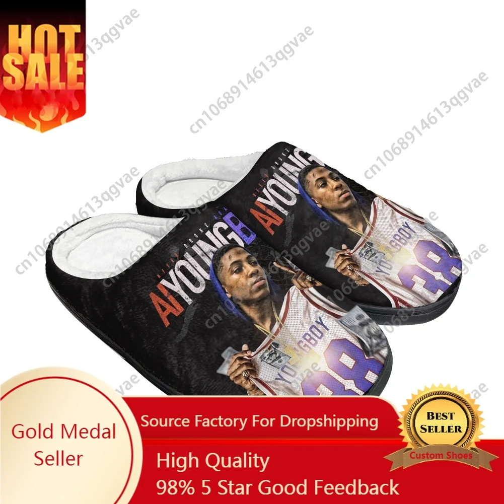 

Rapper YoungBoy Never Broke Again Home Cotton Slippers Mens Womens Teenager Plush Bedroom Keep Warm Shoes Custom Made Slipper