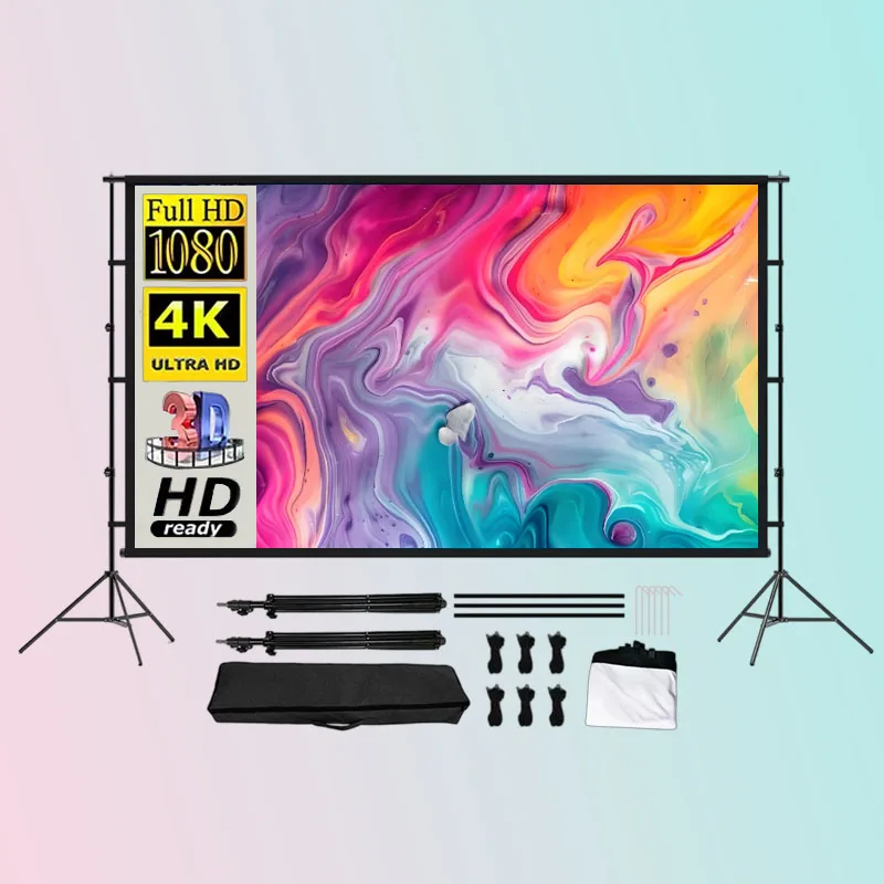 

80 типов проекционных экранов кронштейнов. Экран с двойным треугольным кронштейном для наружной проекции. Многомерное вращение.