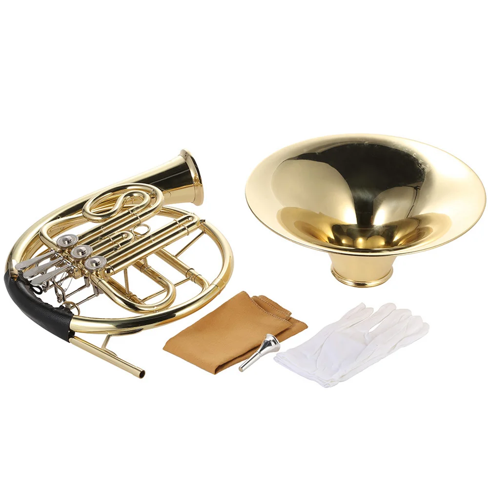 French Horn B/Bb Flat 3 Key Brass Gold Lacquer Single-Row Split Wind Instrument with Cupronickel Mouthpiece Case