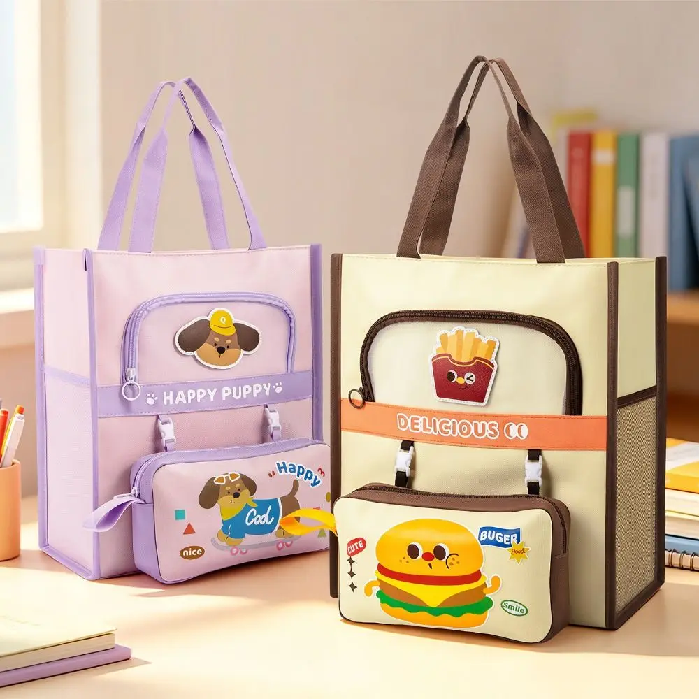 Cartoon Tote School Bag Cute Dog Detachable Pencil Bag Multi-layer File Organizer Kawaii Oxford Cloth Book Storage Bag