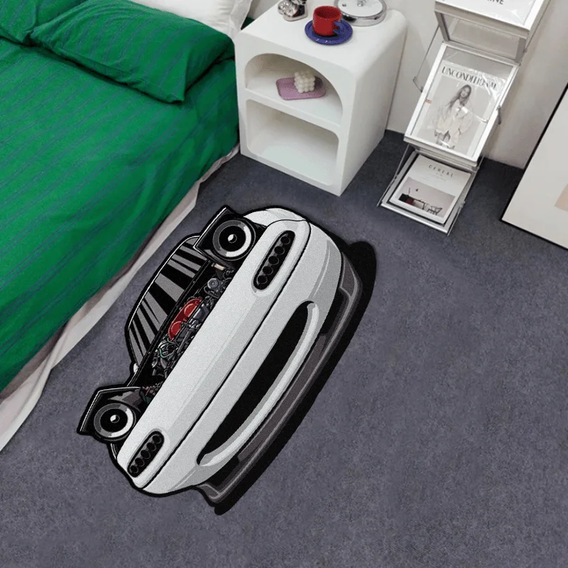 VIKAMA Creative Visual 3D Racing Car Model Carpet Home Decor, Living Room, Bedroom, Winter Warmth, Softness And Non-Slip Rug